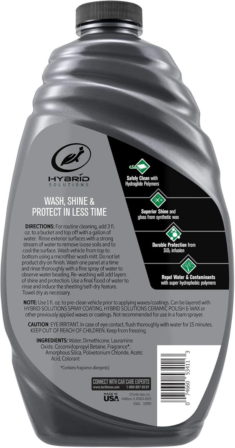 Turtle Wax 53411 Hybrid Solutions Ceramic Wash and Wax, Easy Clean Ceramic Infused Formula Removes Dirt and Grime, Long Lasting Shine and Protection for Cars, Trucks and More, 48 oz. (Pack of 1)