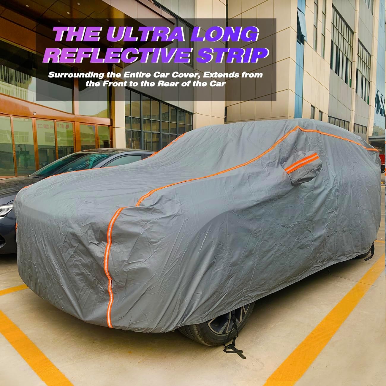 KEYOOG Universal Waterproof Heavy Weight Full Car Covers, Fit Pickup, All Weather, Outdoor Full Cover Weatherproof UV Sun Protection Snow Dust Storm Resistant with PEVA Cotton, Fit Length 198"-220"