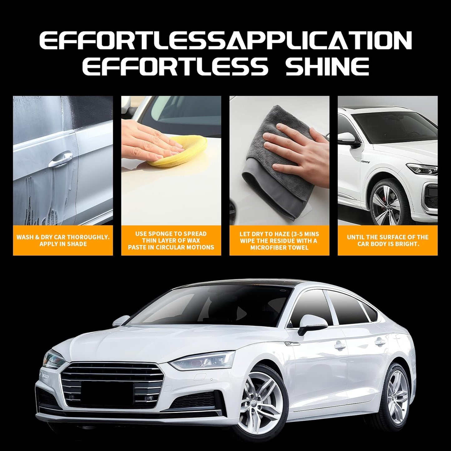 Car Wax for Light & Metallic Cars | White, Silver, Pearl | Anti-Yellowing Carnauba | 90° Water Beading & UV Shield