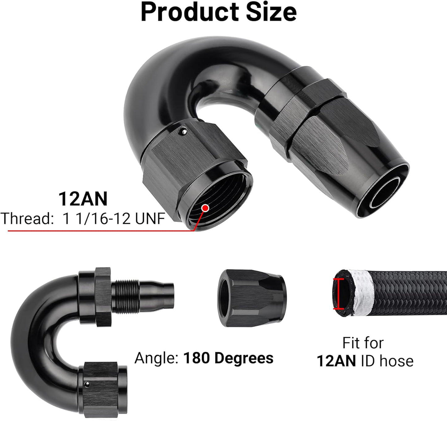 EVIL ENERGY 12AN 180 Degree One Piece Full Flow Hose End Fitting Swivel For CPE Braided Hose