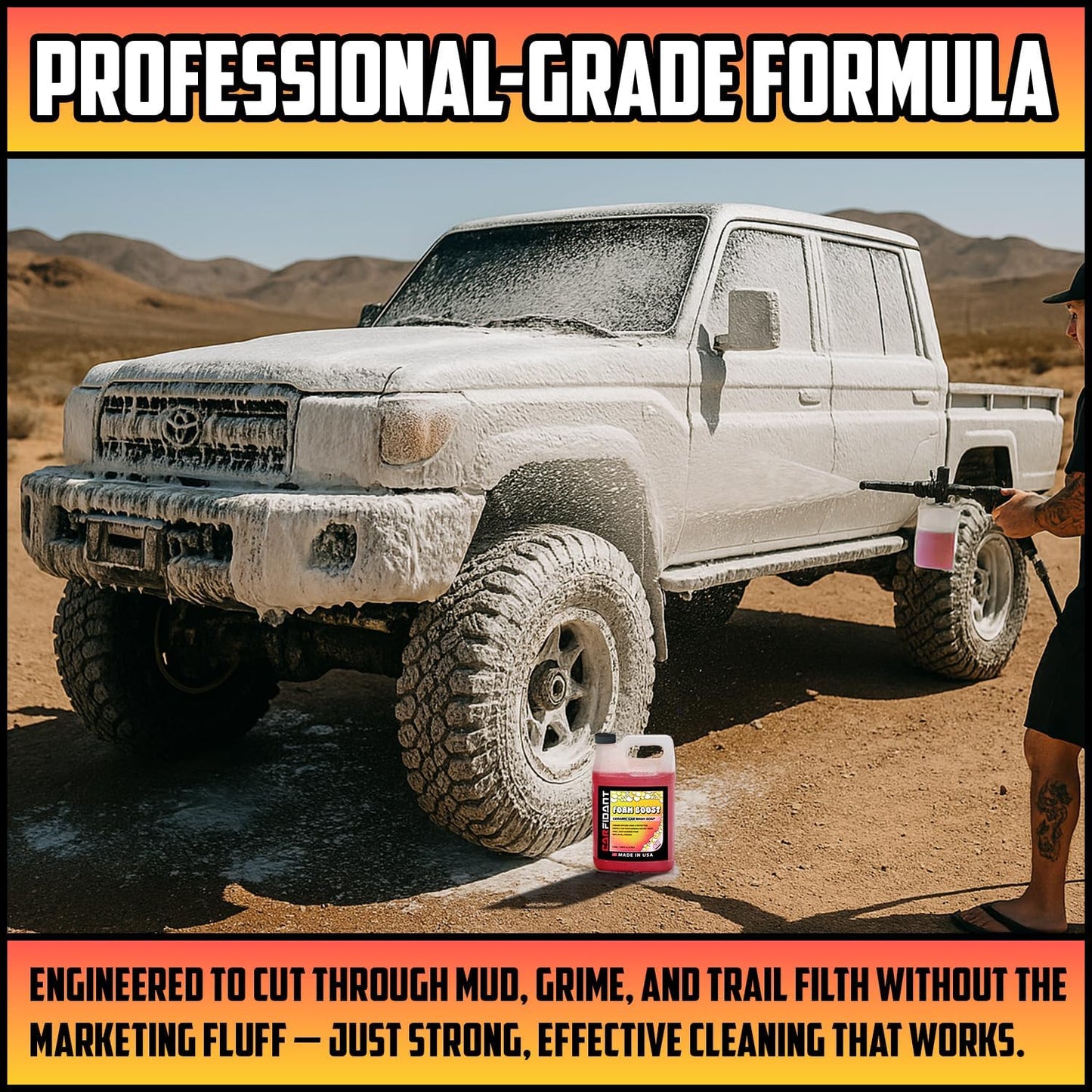 Foam Boost Off-Road & ATV Wash Soap – Heavy Duty pH-Balanced Car Wash for Trucks, UTVs, RVs & Dirt Bikes – Quick Rinse, No Residue – Works with Foam Cannons, Guns & Buckets – 1 Gallon