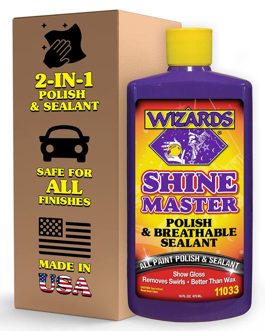 Wizards Shine Master Polish and Breathable Sealant - 16 oz - No Wax or Free Silicone - Polishes and Protects with No Greasy Film - Wax Replacement Car Polishing Compound for Boat and Car Polish