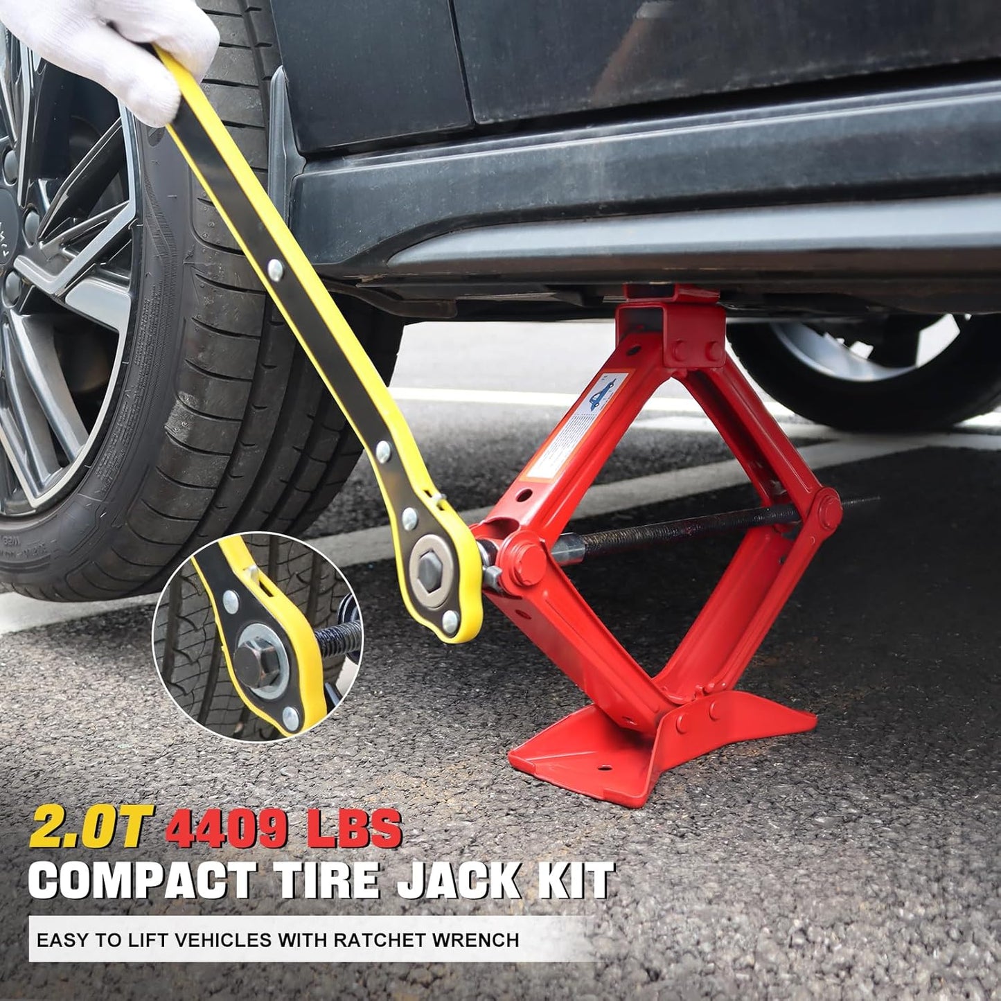 IMAYCC Car Jack Kit Scissor Jack for Car Spare Tire Changing Kit,Portable Tire Jack Repair Kit with Lug Wrench, Car Emergency Kit for Auto/SUV/MPV-2 Ton (4409 lbs) Red
