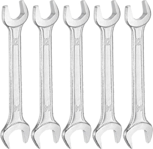 HARFINGTON 5pcs Double Open End Wrench 12mm x 14mm Metric 15 Degree Offset Angle Small Flat Head Wrench Galvanizing Open Ended Spanner for Automotive Repair Furniture Assembly