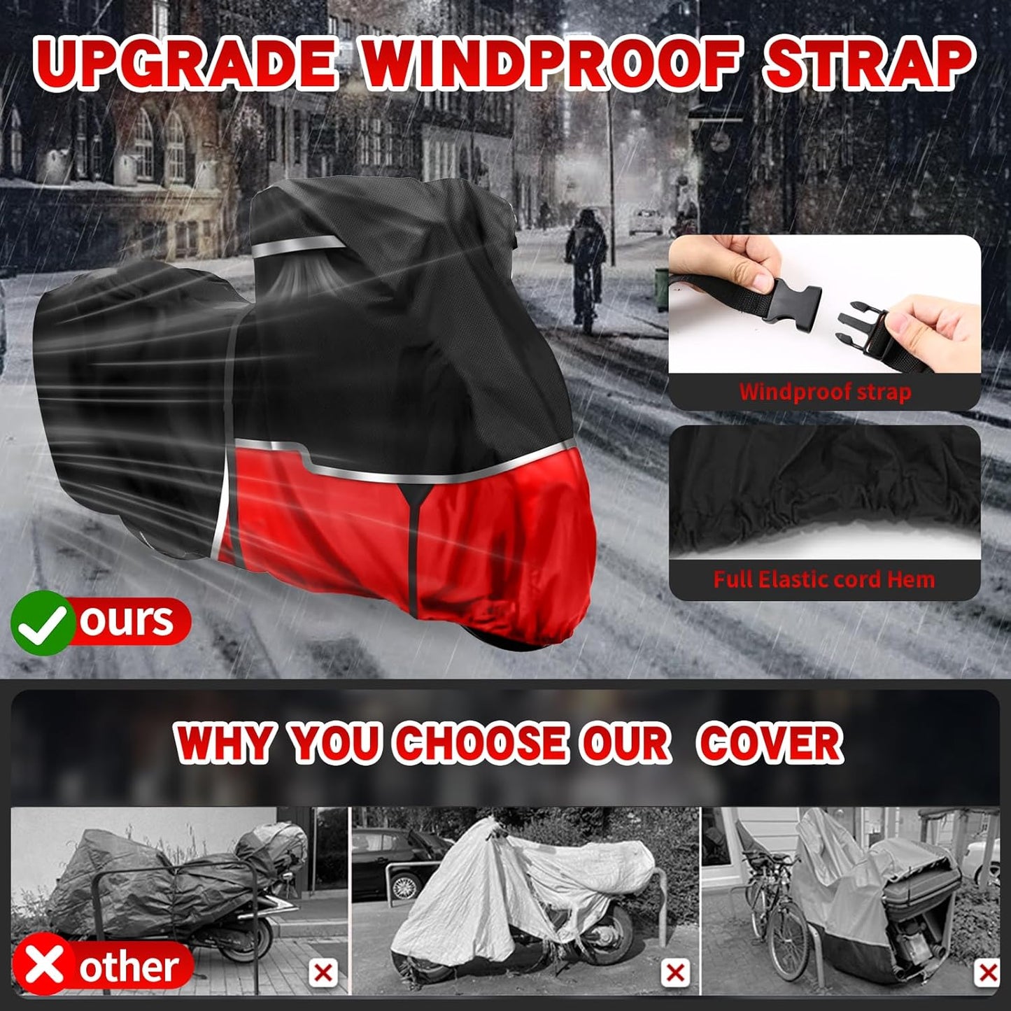 420D Waterproof Motorcycle Cover Replace for Harley Davidson Touring Models, Road Glide Special, Electra Glide Standard Motorcycle Cover for Snow Rain Dust Protection