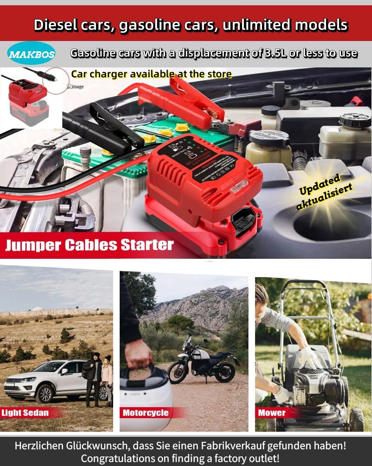 Car Jump Starter Adapter for Craftsman 20V Battery,Up to 3.5L Gas or 6.5L Diesel Engines,12V Portable Car Jump Starter Battery,Automotive Booster Battery Jumper Cables for Car Battery Charging Charger