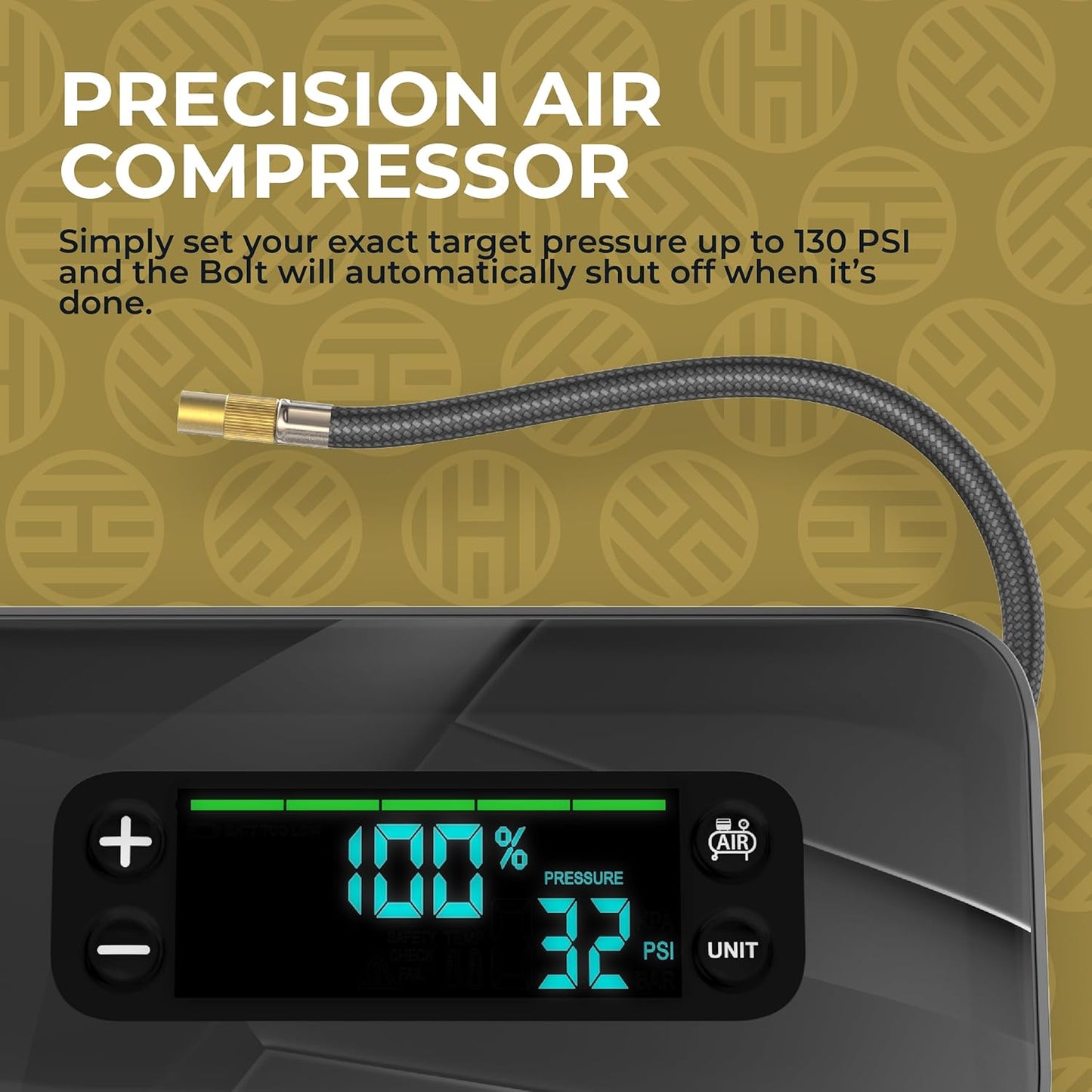 HALO Bolt Ultimate 3 Portable Car Battery Jump Starter | 130 PSI Air Compressor, 55.5Wh USB Power Bank, Large Display, Emergency Floodlight & Charger, Jumps Cars SUVs & Trucks, Inflates Tires — Yellow