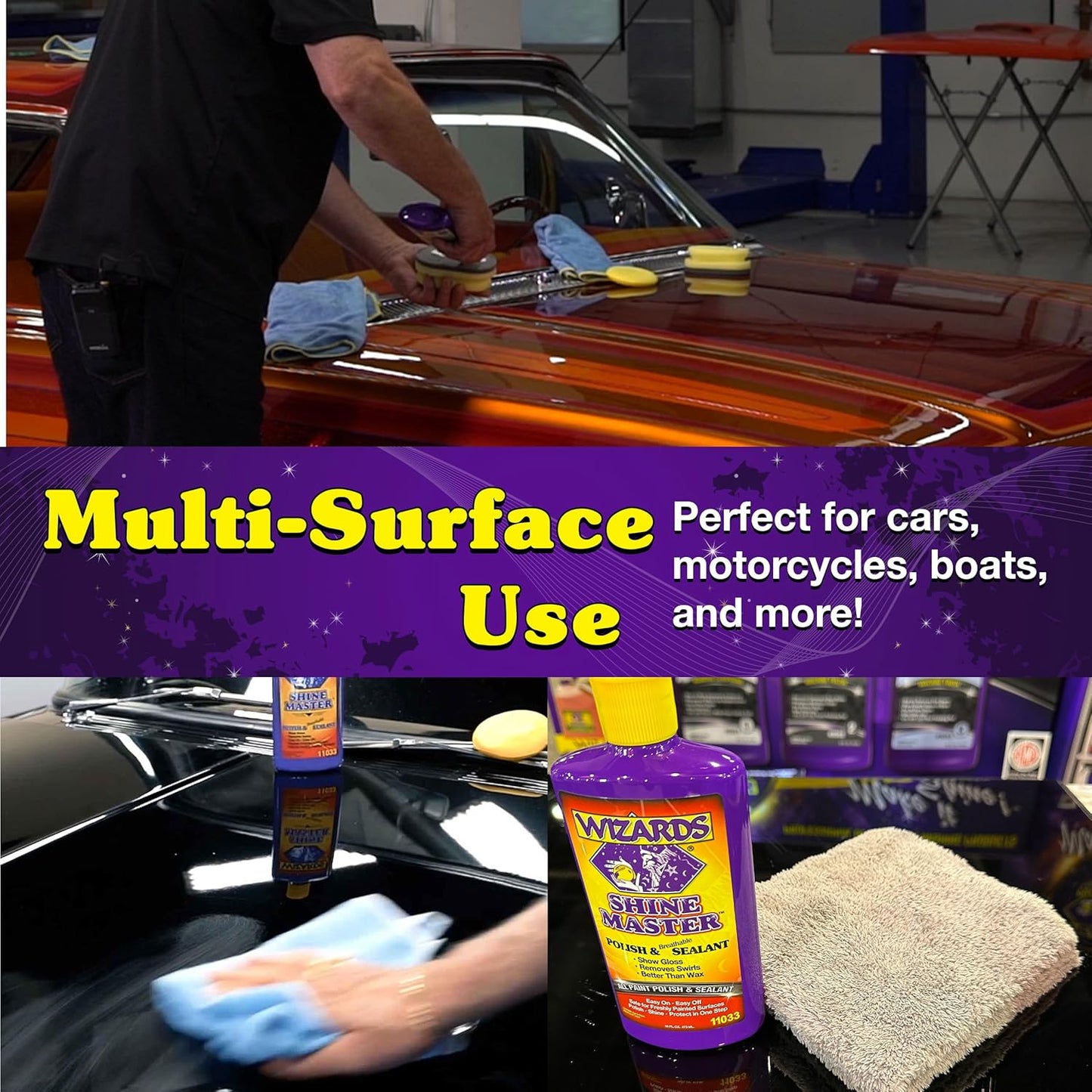 Wizards Shine Master Polish and Breathable Sealant - 16 oz - No Wax or Free Silicone - Polishes and Protects with No Greasy Film - Wax Replacement Car Polishing Compound for Boat and Car Polish