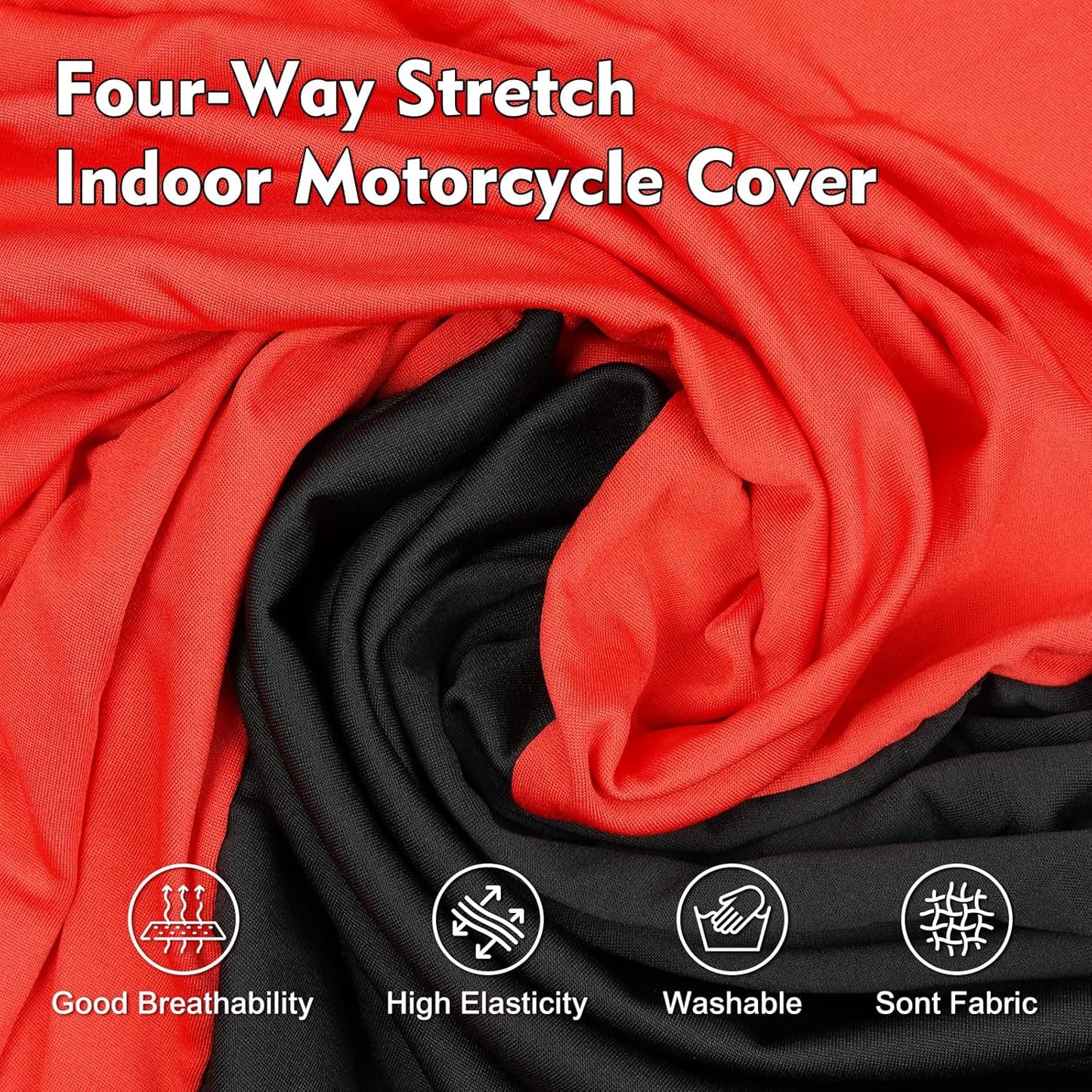 Indoor Motorcycle Cover, Soft Stretch Elastic Dustproof Protection Windproof Cover for Bike, Black and Red Stitching Motorcycle Cover for 104 x 41 x 49 in